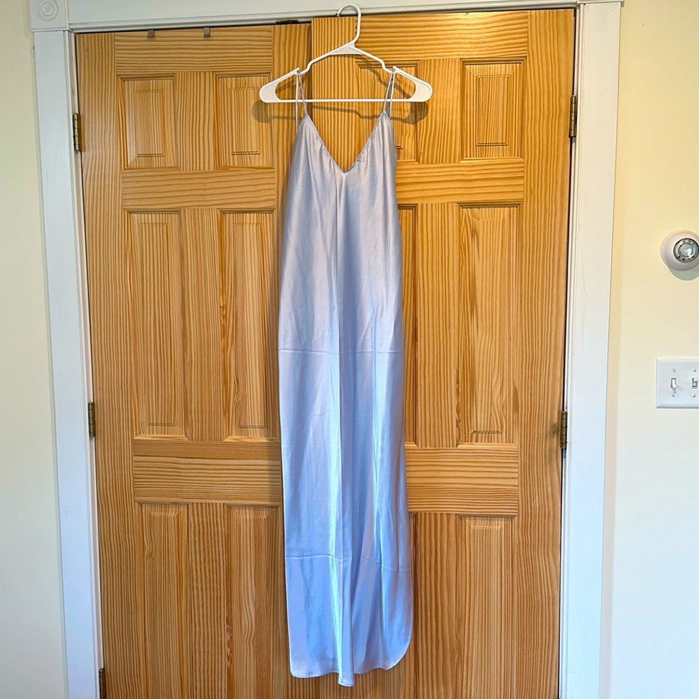 Never worn, 100% silk Banana Republic slip dress, light blue